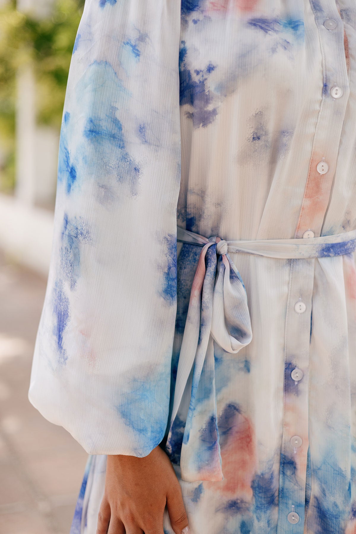 Blue Watercolor Satin Dress